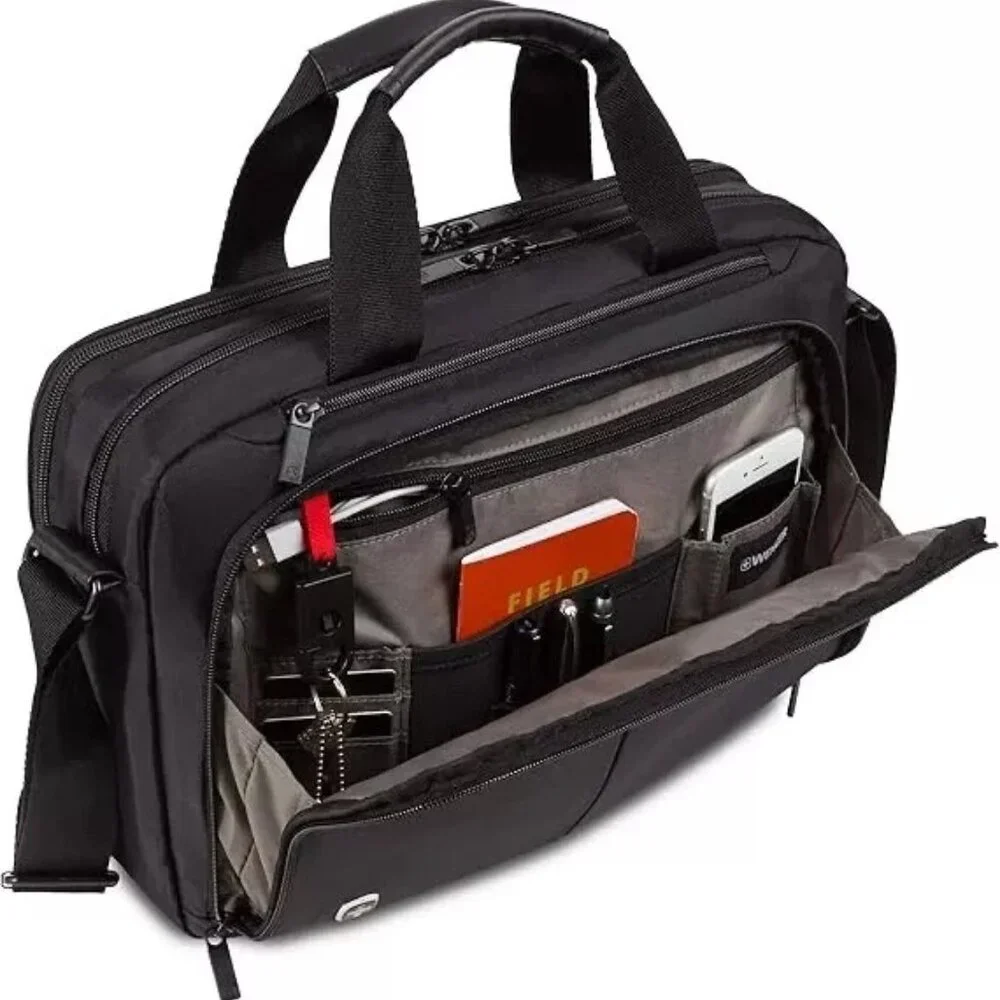 WENGER 14in Laptop Briefcase with Tablet Pocket Black Padded Interior Adjustable